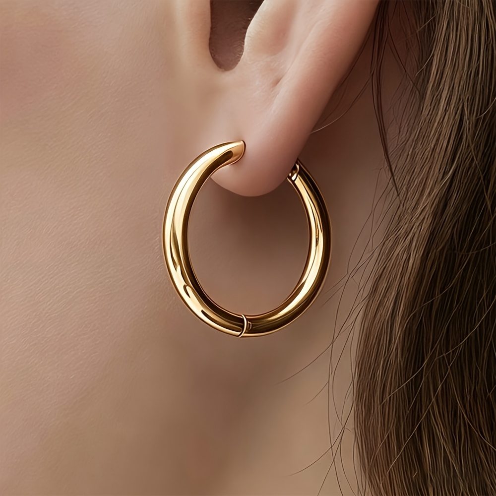 TEMU Pendientes de aro hipoalergénicos de acero inoxidable, chapados en oro de , cómodos y versátiles, elegantes y fáciles, pendientes de moda de