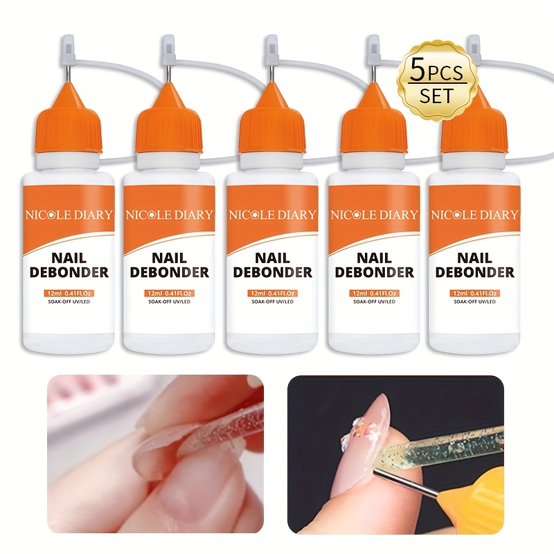 Image of Diary 5pcs/set Nail Debonder For Press-on Nails Removal Nail Rhinestone False Nails Tips Remover Tools 12ml Manicure Additions Nail Art Tool Remover Softening Remover Fast Liquid Without Nail Glue