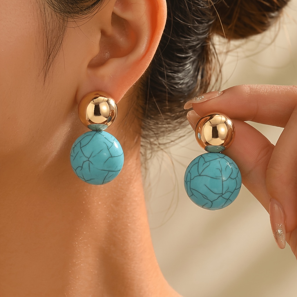 2pcs/Set Bohemian Style Geometric Round Pendant Stud Earrings