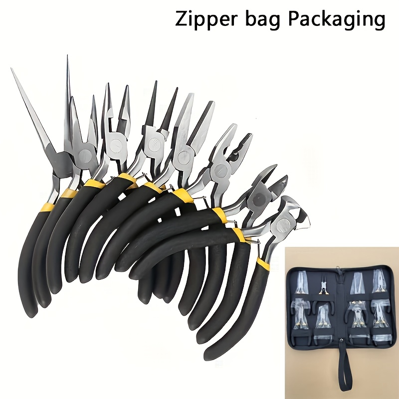 Juego de 8 pinzas portátiles: herramientas profesionales multifuncionales ergonómicas para reparación de 4.5 pulgadas, incluye dobladora mini, pinzas combinadas y cortadores de alambre con cabeza esférica