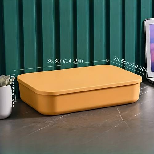 item picture 1pc large 10 cup flat rectangular plastic storage box with lid modern multi purpose organizer for snacks office supplies small items space saving container for home dorm room easy clean dustproof cover