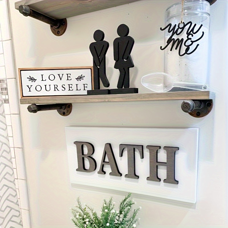 

Vintage Wood Standing Bathroom Sign Set Of 2 - Laser Cut Restroom Men & Women Decor, Boys & Girls Bath Sign - No Electricity Required