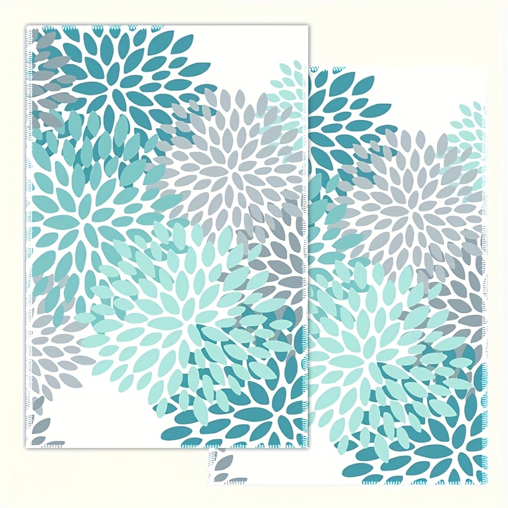 TEMU 2pcs Vintage Floral Kitchen Towels - Quick-dry Soft Absorbent Polyester Dish Cloths, 16"x24" Aqua Turquoise Teal Gray Decorative For Home Decor,
