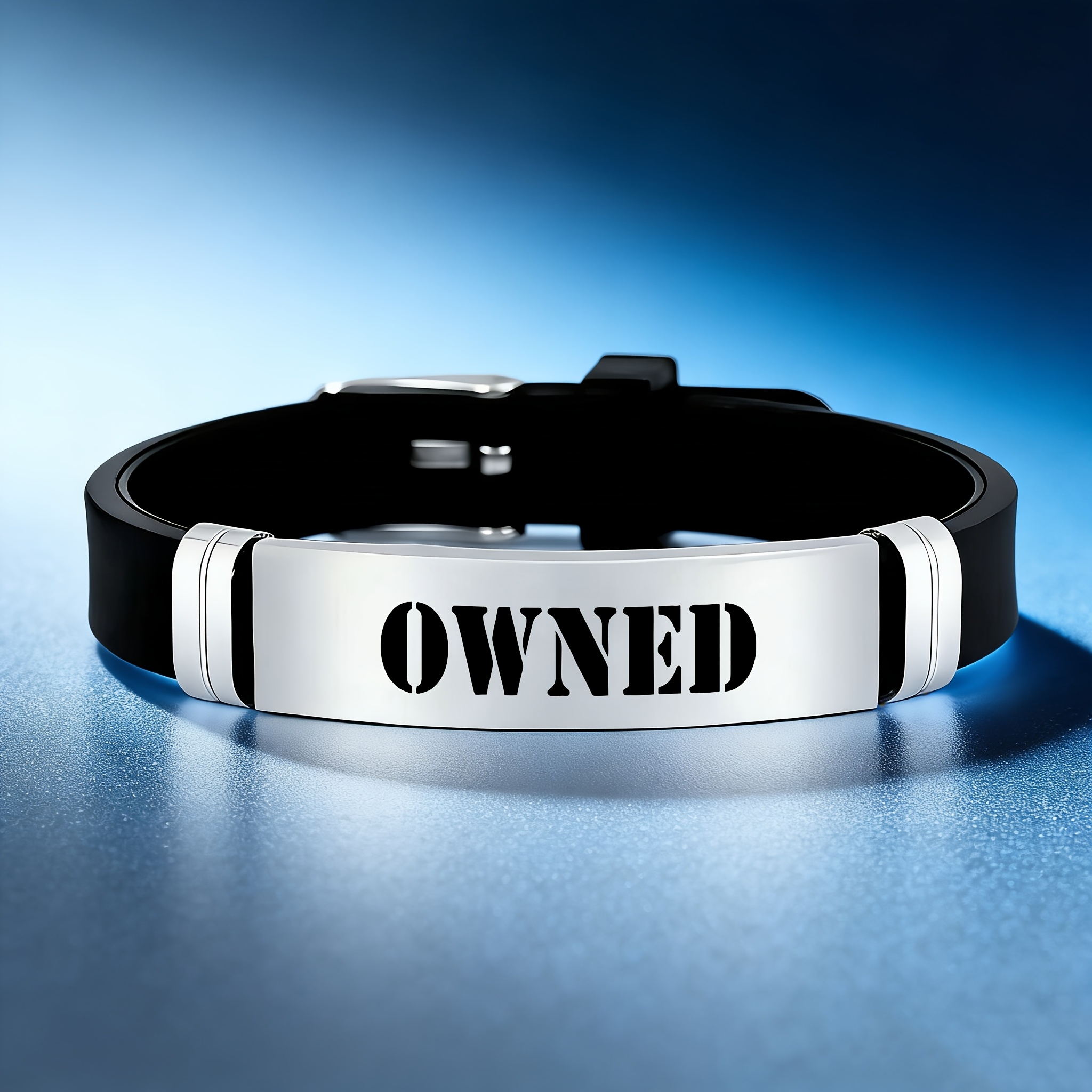 TEMU Owned" Minimalist And Design Accessory, 202 Stainless Steel Silicone Wristband, Exuding A "" Aura, Worn On The Wrist To Showcase A Competitive