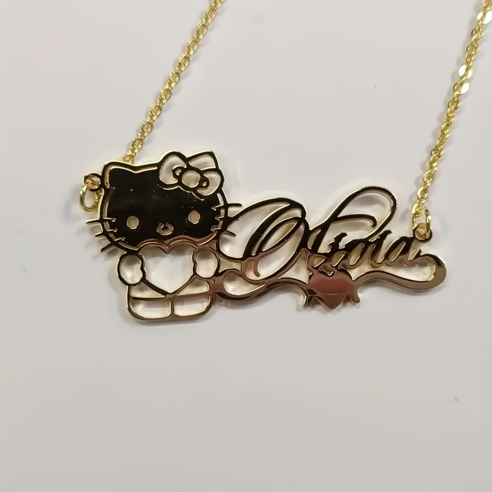 E-shop [Personalisiert] Personalisiertes Edelstahl Hello Kitty Schleife Herz Namenshalsband, Benutzerdefiniertes Schmuckgeschenk, Geburtstagsgeschenk,