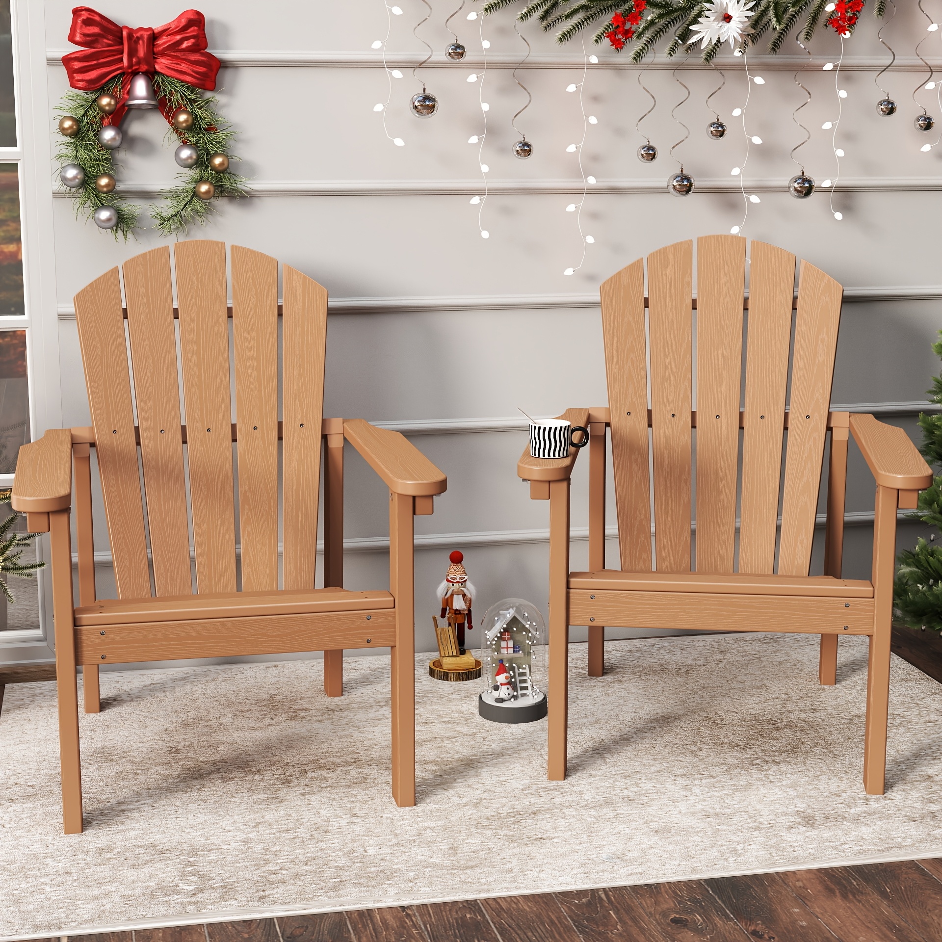Adirondack Chair, Space-Saving Stackable Design, HDPE Material Wood Grain Finish, Ergonomic Slight Tilt, Perfect for Patio Backyard Deck & Fire Pit, Dining Chair Size