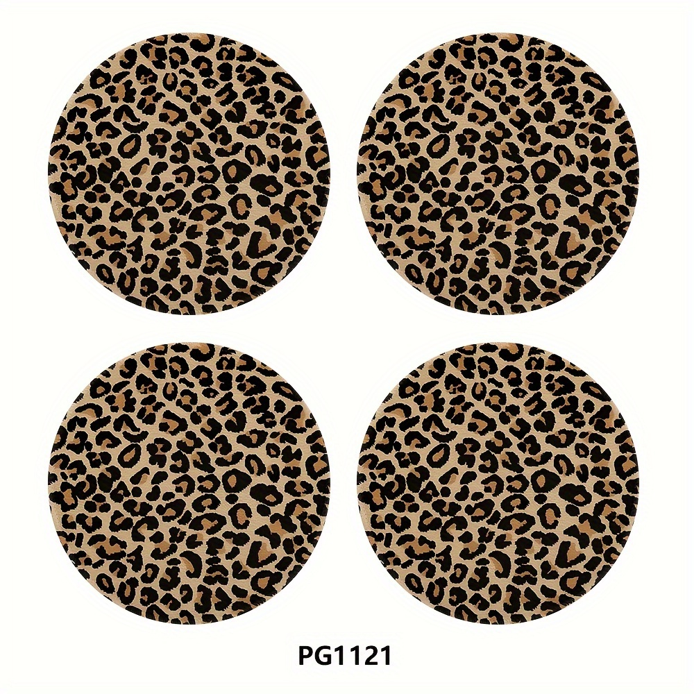TEMU 4pcs Leopard Pattern Car Cup Mat 2.75in Car Interior Cup Decoration Water Cup Mat, Pu Leather Car Decoration Water Cup Mat, Beverage Mat Beautiful Leopard Pattern Cup Mat, Gift For
