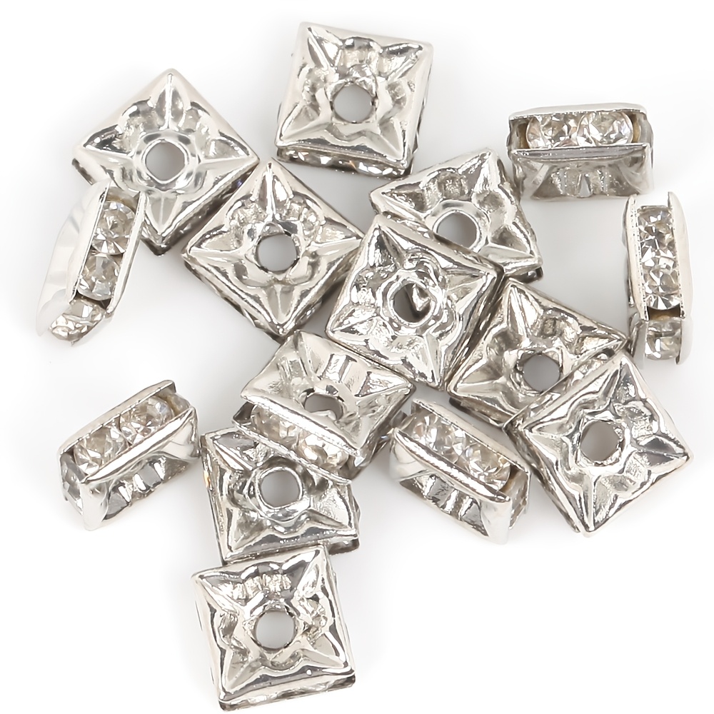 

Lomuine White K Rhinestone Cube Beads, 50pcs - Assorted Sizes 6mm-10mm For Making, Bracelets & Necklaces, Loose Spacers, Accessories