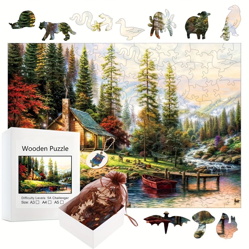 

Enchanting Forest & Lake Wooden Puzzle - Unique Irregular Shapes, Family Interactive Game, Ideal Holiday Gift For All Ages