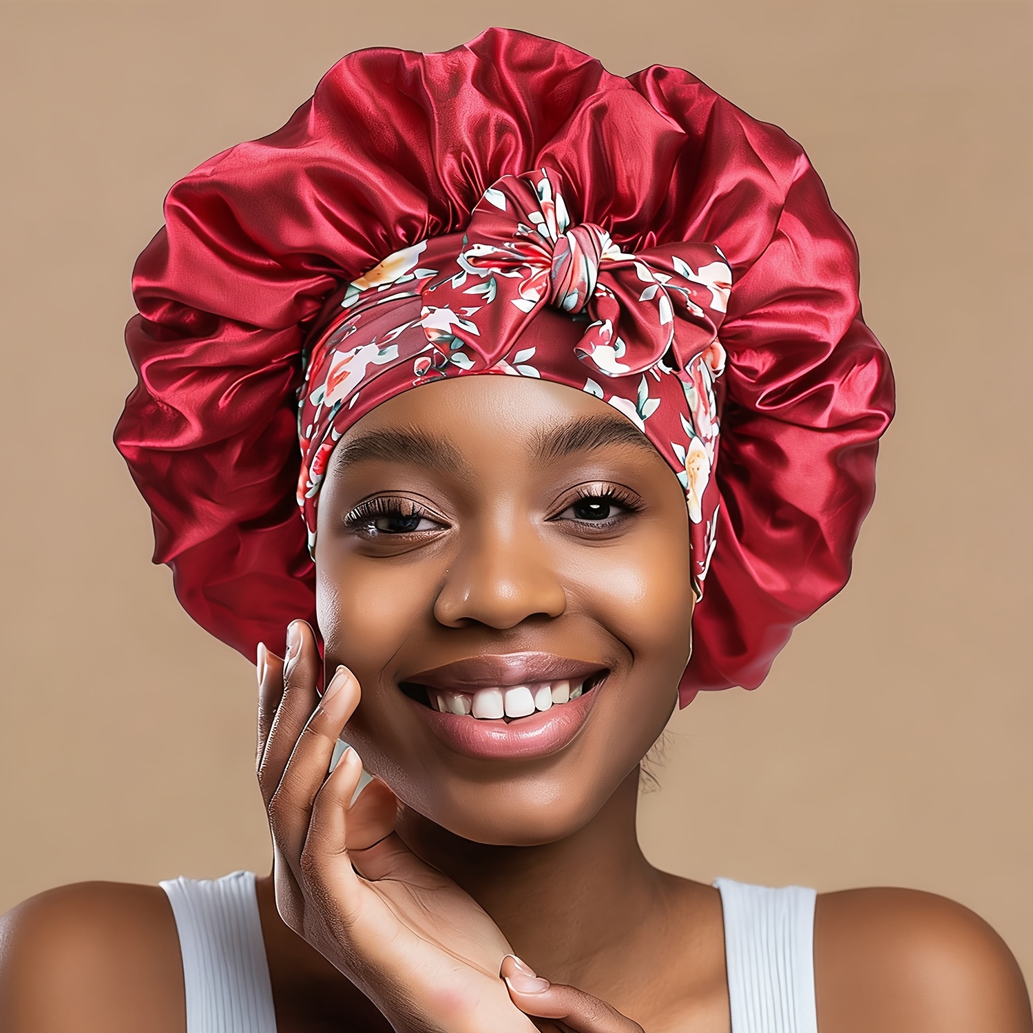 Long Ribbon Printed Satin Satin Ladies Enlarged Sleeping Hat Breathable Ladies Sleeping Hat Fixed Adjustable Elastic Shower Cap