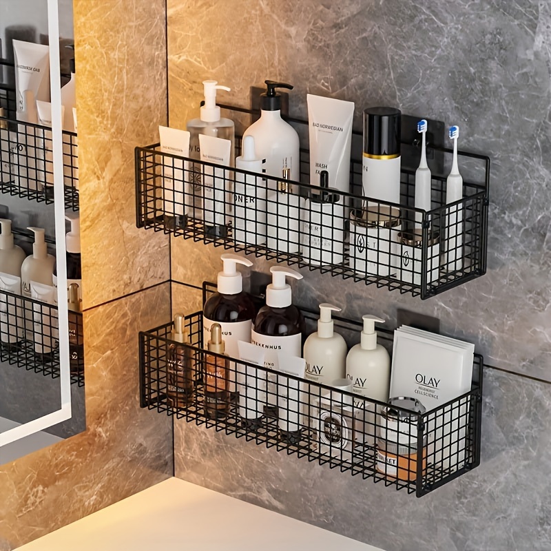 

Easy-install No-drill Metal Bathroom Shelf - Wall-mounted Storage For Toiletries & Accessories, Formaldehyde-free