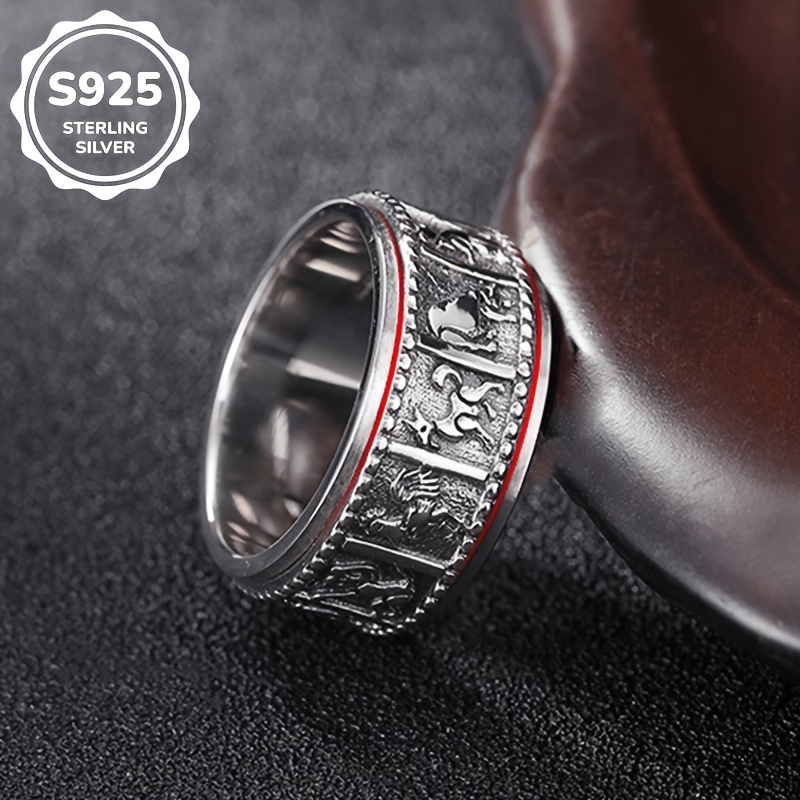 Image of 1pc S925 925 Silver Retro Distressed Chinese Zodiac Rotatable Men And Women Decompression Ring Gift Decompression Size 7.5-12.5 Optional High-quality Jewelry Daily Casual Wear