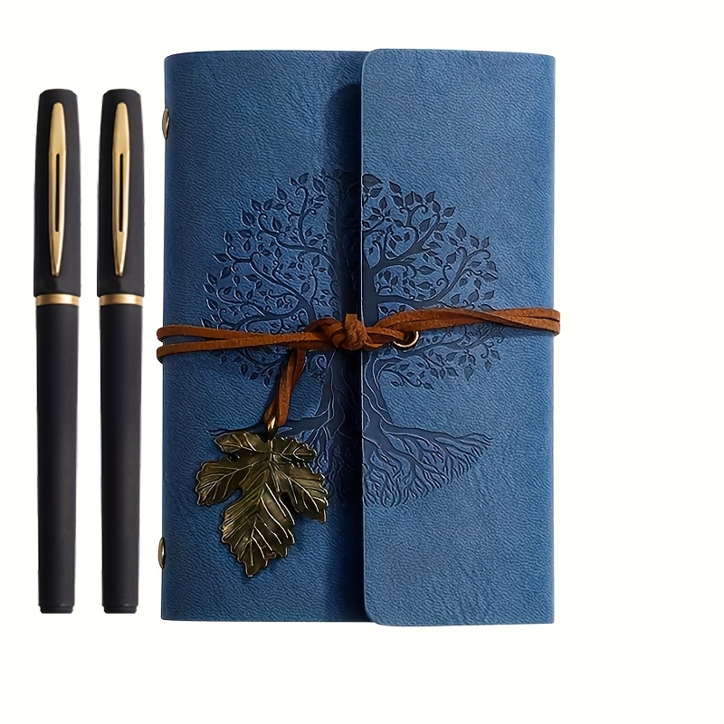 Notes 3pcs Set, Vintage Spiral Notebook And 2 Stylish Black Golden Neutral Pens, Featuring A Whimsical - Pu Leather, , Writing And Sketching Diary, I Whimsical Diary | Durable Cover