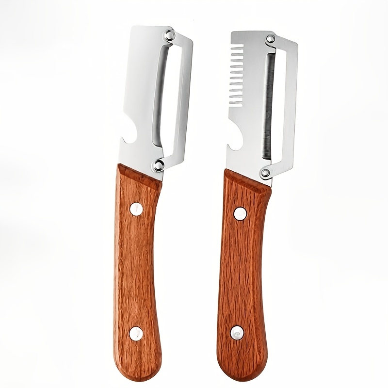 Wooden Handle Vegetable Peeler Set, 2pcs Multi-functional Stainless Steel Kitchen Peelers For Potato Fruit Veggie Slicing
