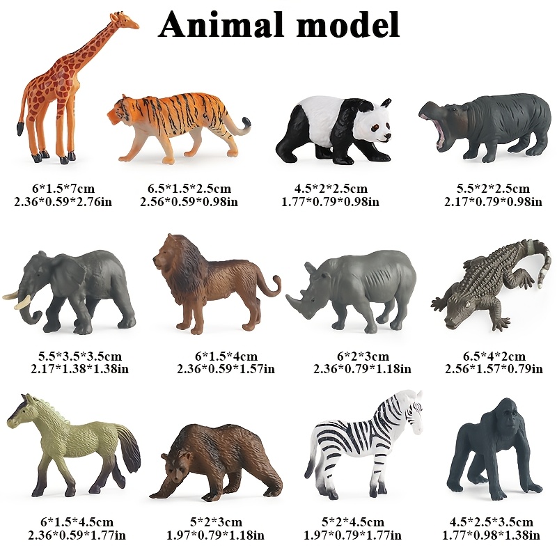 12pcs Giraffe Zebra Bear Elephant Animal Model Toys, Holiday Gifts