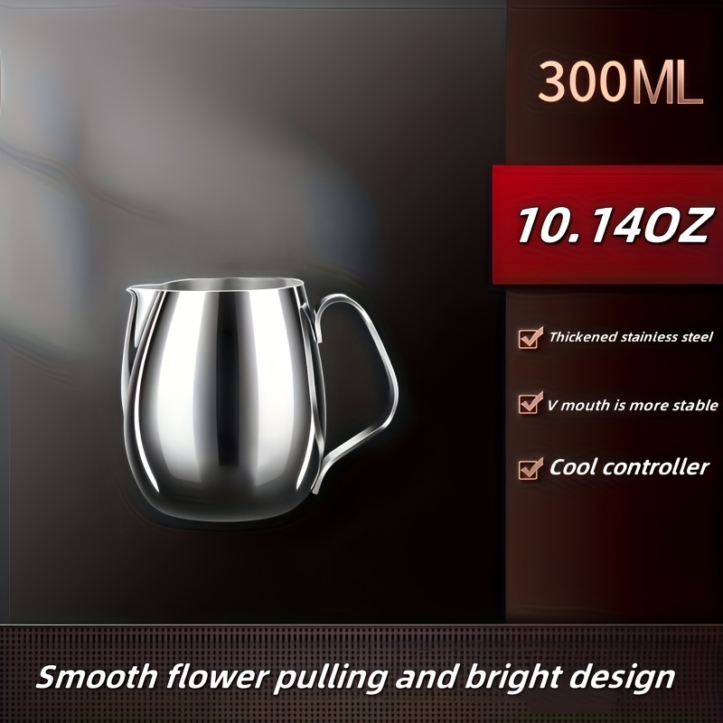 TEMU 1pc Stainless Steel Egg-shaped Latte Art Pitcher, Pointed Spout Cup, Milk Cup, Italian Style Wide-bellied Latte Art Cup, Professional Milk