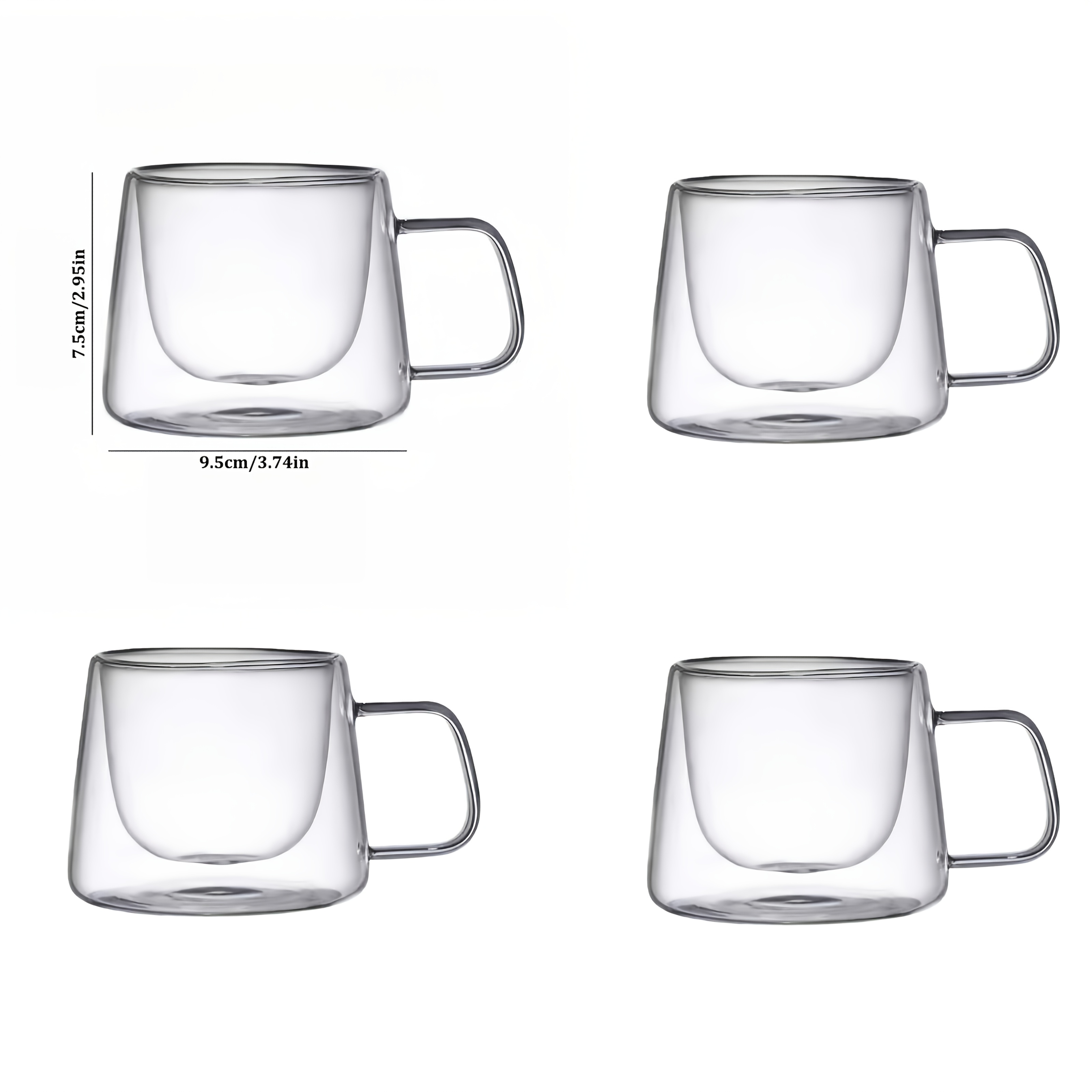 TEMU 4pcs Heat-resistant Glass Coffee Cups, Suitable For Lattes And Cappuccinos - Hand Wash Only, Reusable, For Use In Cafes, Restaurants, And Homes,