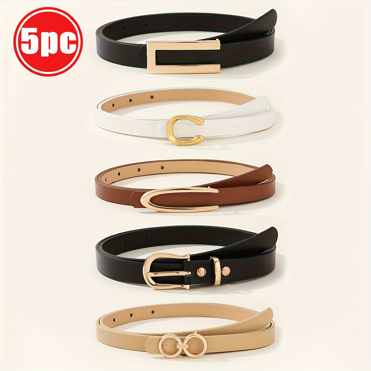 TEMU 5-pack Waist Seal Fashionable Belt For , Versatile And Versatile In Combination, Holiday Belt, As A Gift