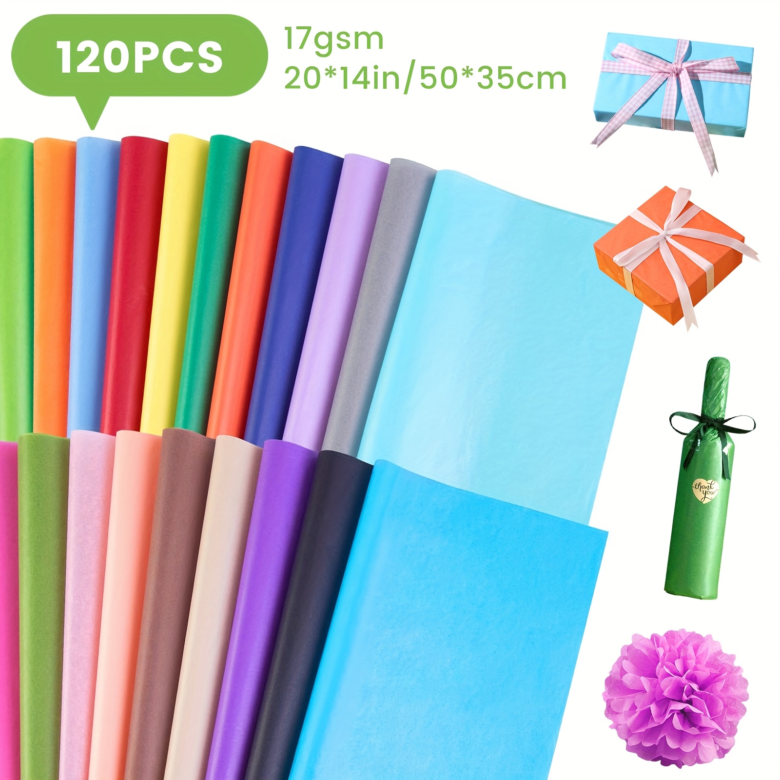 

120 Sheets Assorted Rainbow Tissue Paper (20 Colors), Bulk Set For Gift Bags, Weddings, Birthdays, Arts, Crafts, Party Decorations -20 "x14" Multicolor Paper, Valentine's Day Gift Wrapping