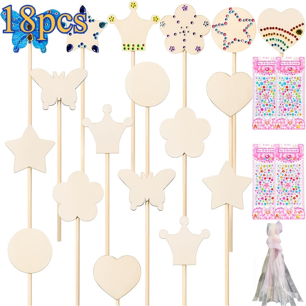 

18piece Princess Wands Kit Includes Wands For Crafts, Stickers, Ribbons, Suitable For Party Supplies