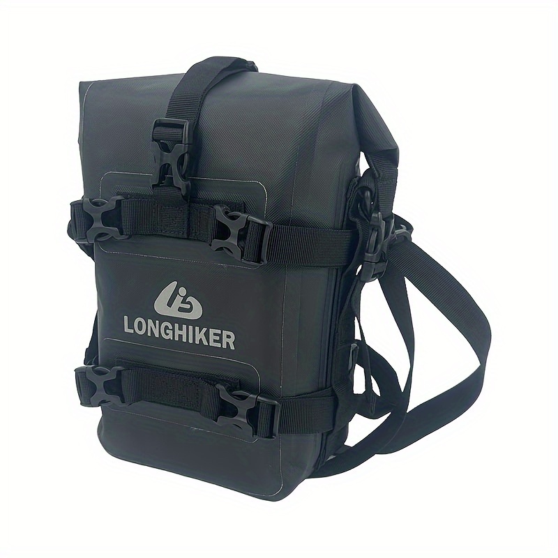Versatile Black Waterproof Pvc Motorcycle Bumper Bag - Adjustable Strap, Ideal For Riding, Long Trips & Camping