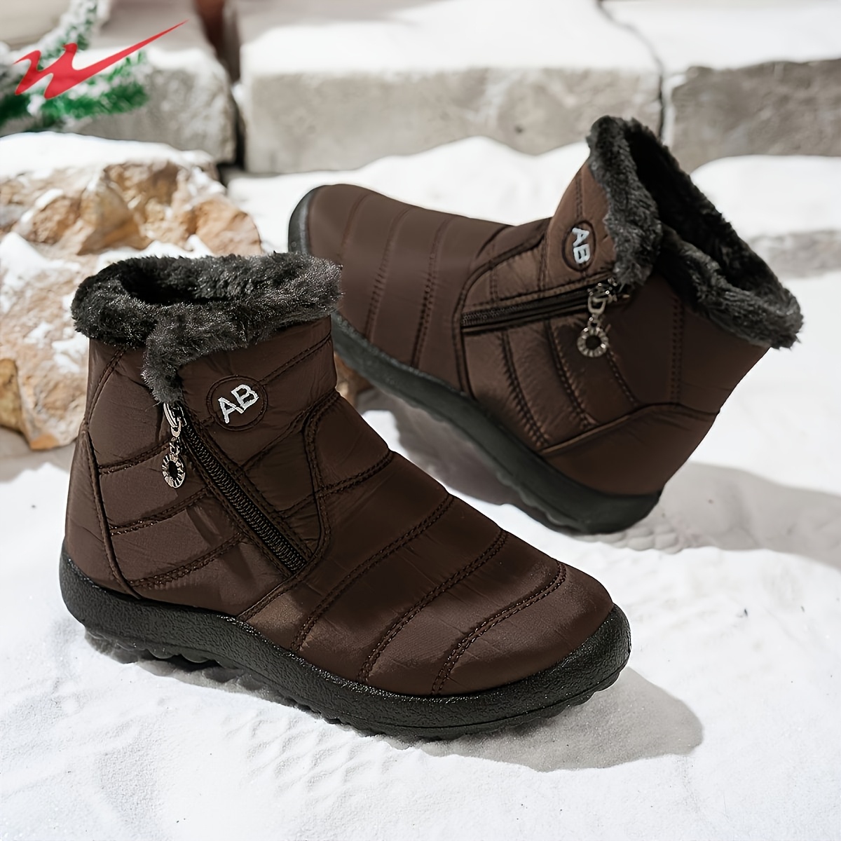 Women's Plush Lined Short Snow Boots with Side Zipper