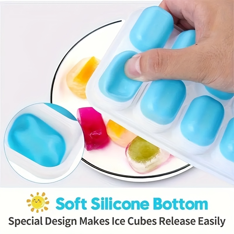 

1pc Flexible Silicone Ice Cube Tray With Removable Lid - 14-cavity, & Stackable Freezer Mold For Kitchen And Dining