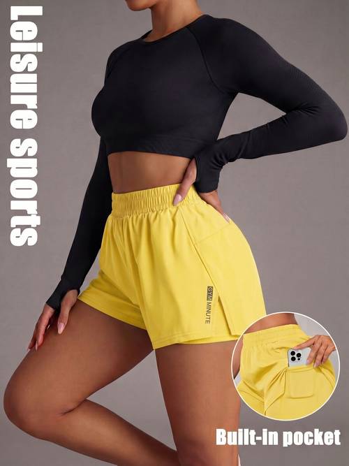 doppel-lagenfreie fitness-shorts für damen mit – locker geschnittene lauf- fitness-shorts für workout, training | maschinenwaschbare elastische sport-shorts (nicht durchsichtig)