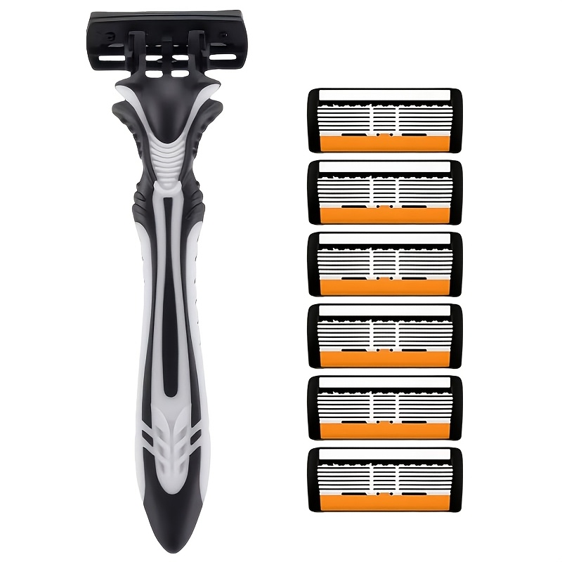 6 layer manual travel razor set with non slip handle and replacement   interchangeable     suitable for beard and facial hair stylish and durable grooming essential beard care   razor design stainless steel