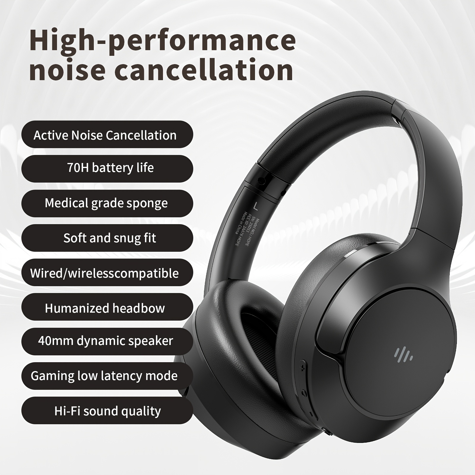 TEMU Active Noise Cancelling Wireless Earphones With Rich , Clear Calls, 70 Hours Of Playtime, , Black