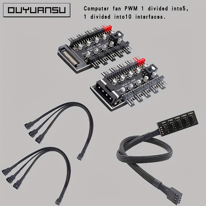 PWM & RGB LED Controller PC Fan Hub 10 Ports 12V 4pin/3 Pin Cooling & 5V  3Pin