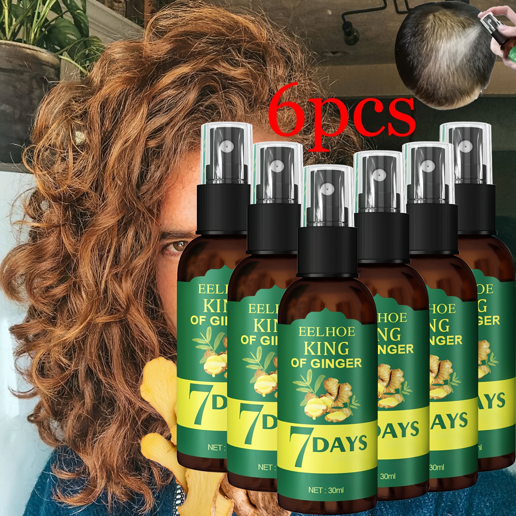 TEMU 6 Box Ginger Essential Spray, 7 Day Ginger Hair Spray Nourishing Scalp Massage Hair Care, Ginger Essential Oil Biotin Hair Care Serum For ,