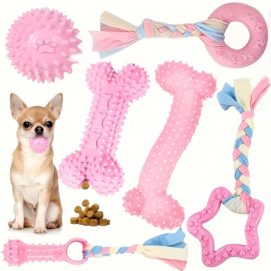 Image of 6pcs Puppy Chew Toy Set For Small Dogs And Puppies, Durable And Non-toxic, Teething And Teeth Cleaning Rubber Toys