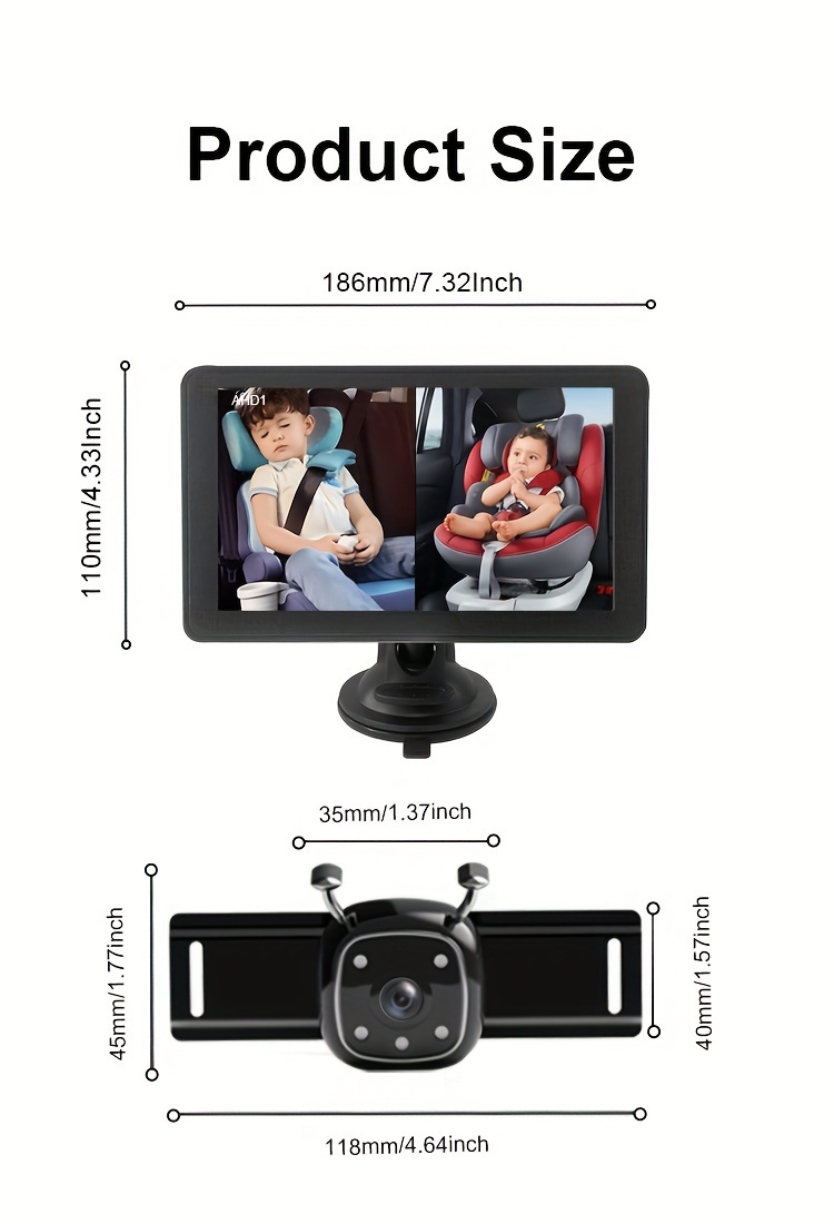 2-Youngsters Youngsters Car Camera for Seat 17.78 cm Single/Dual Screen Display with Two Cameras Easily Install Car Youngsters Camera for Rear Facing Seat details 7