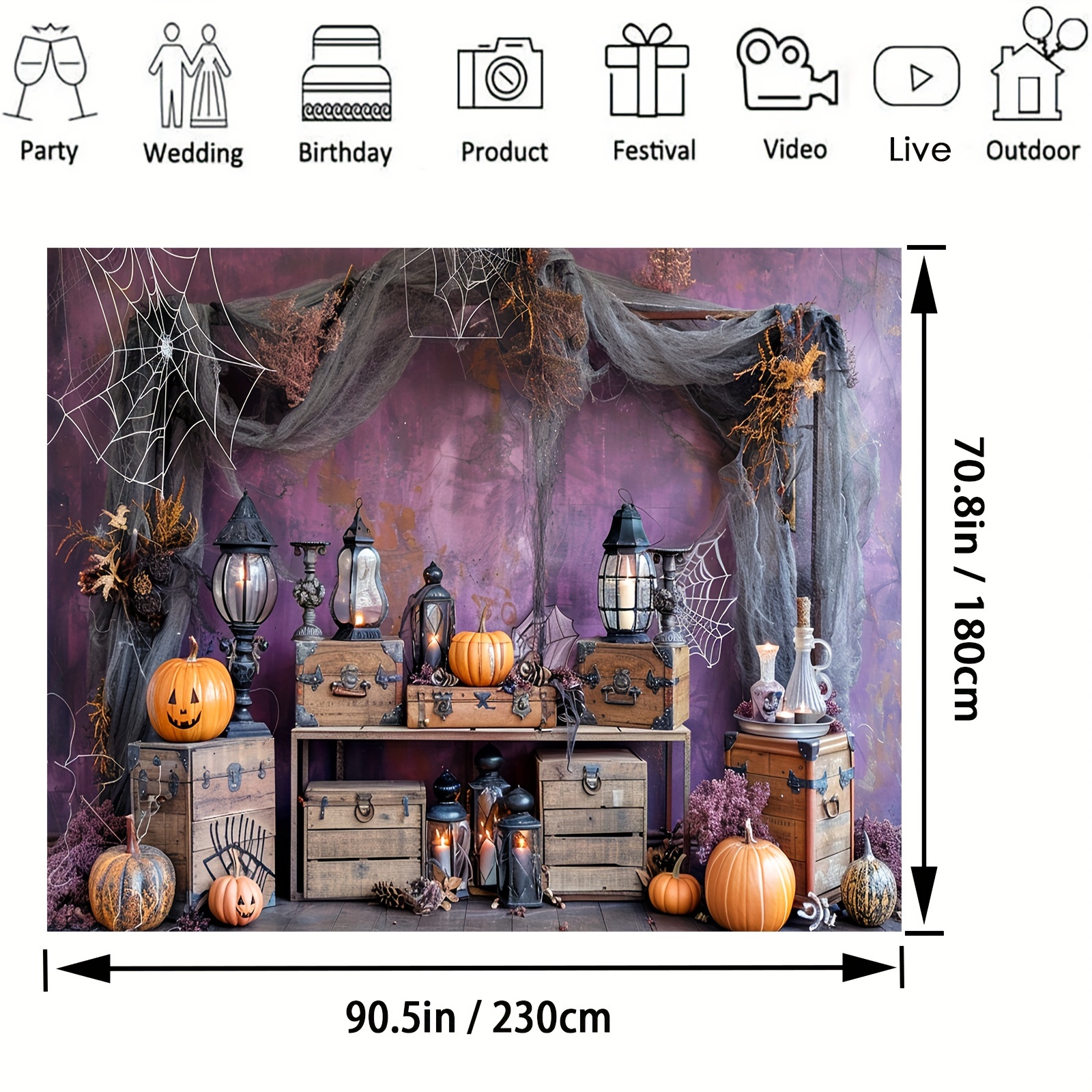 Large Halloween Spider Banner, Happy Halloween Banner, Halloween Decorations, Halloween Theme Party Supplies For Halloween House Wall Decoration, Halloween Photo Booth Background (72 X 39.3 Inch