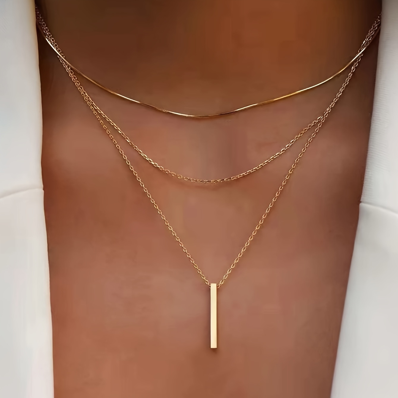 

Minimalist And Sexy - Rectangular Pendant Rope Chain Necklace Set