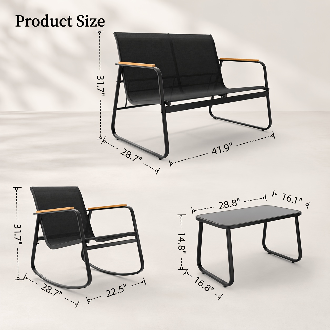 [Rocking Chair Set] WR314-1+3 Teslin Armrest Rocking Chair Set in Gray, Black & Brown, Teslin Rocking Chair Table and Chair 4pcs Set