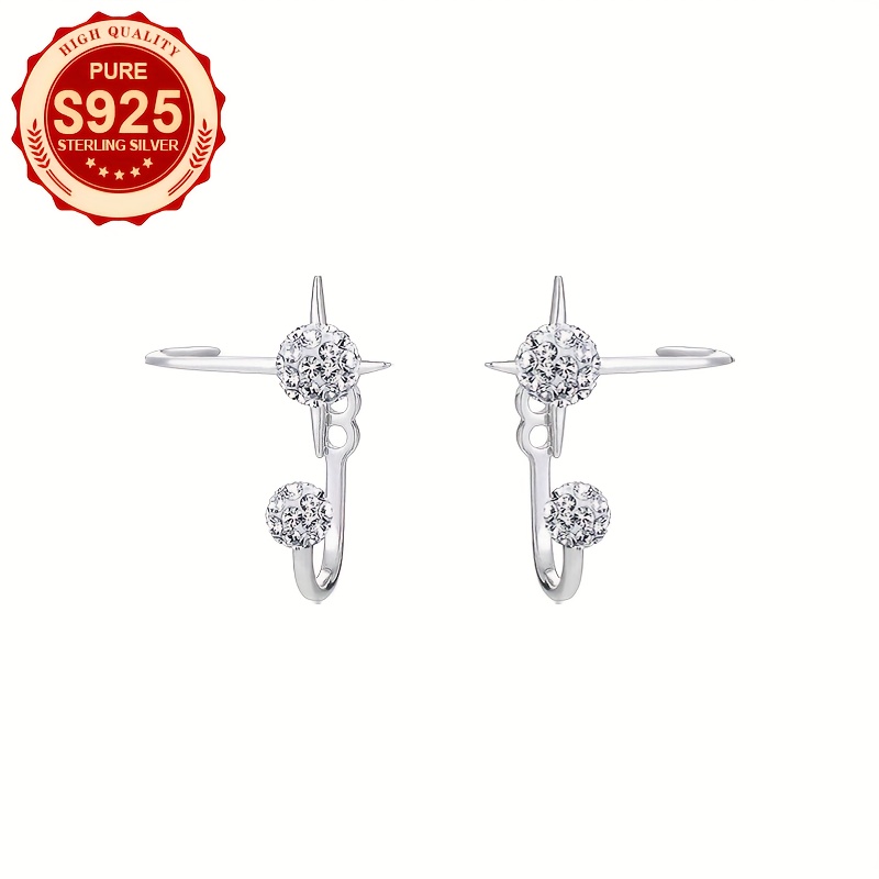 Women's S925 Silver Four-Pointed Star Stud Earrings with Sparkling Ball