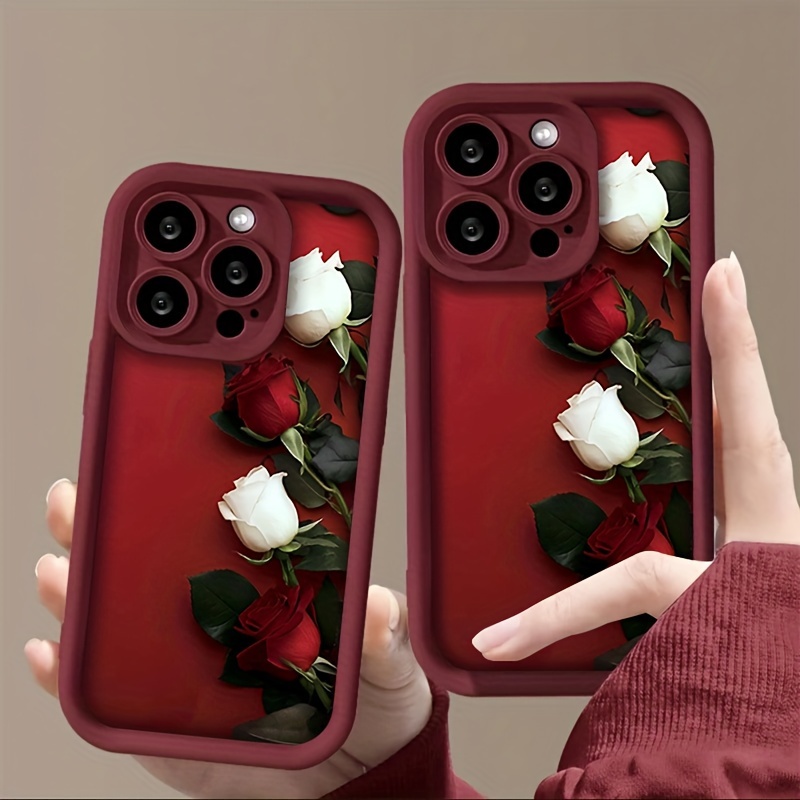 

Red And White Rose Pattern Designer Phone Case For Iphone - Dirt & Drop Resistant, Stylish Protection For Models 7 Through 15 Pro Max