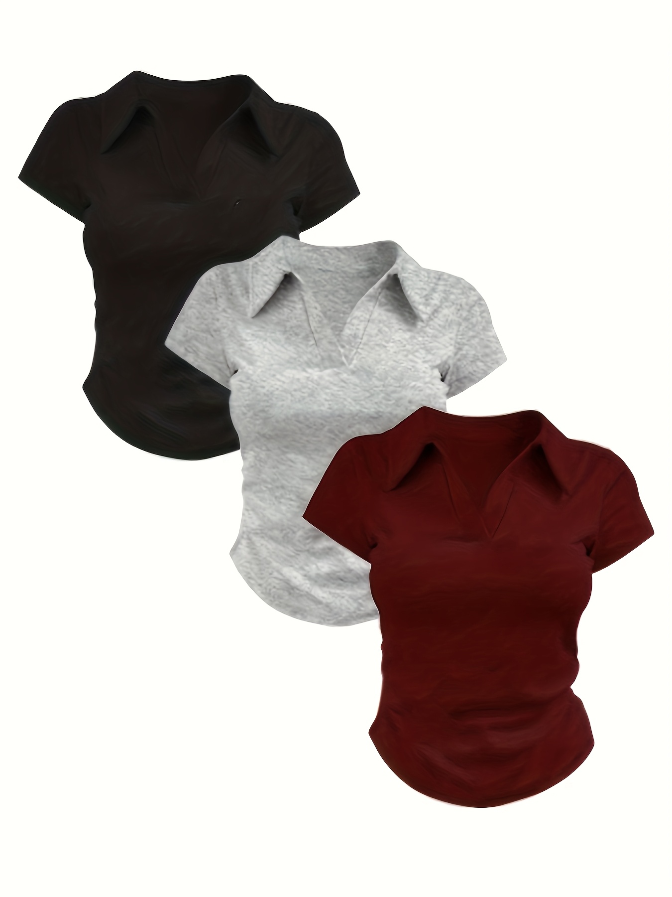 3pcs Girls' Solid Color Short-Sleeve T-Shirt Set