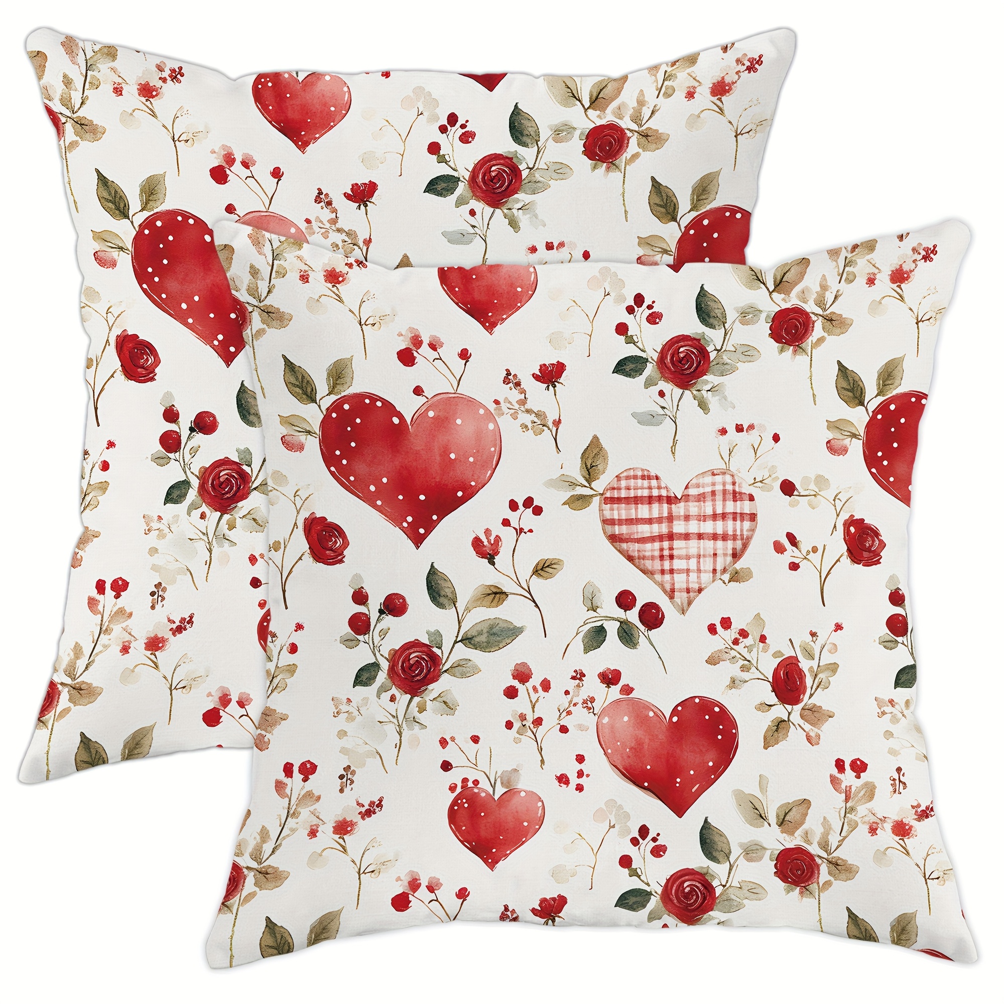 

2pcs Valentine's Day Heart & Throw Pillow Covers - Soft, Romantic Red & Green Decorative Cushion Cases With Zipper Closure For Living Room And Bedroom Sofa Decor