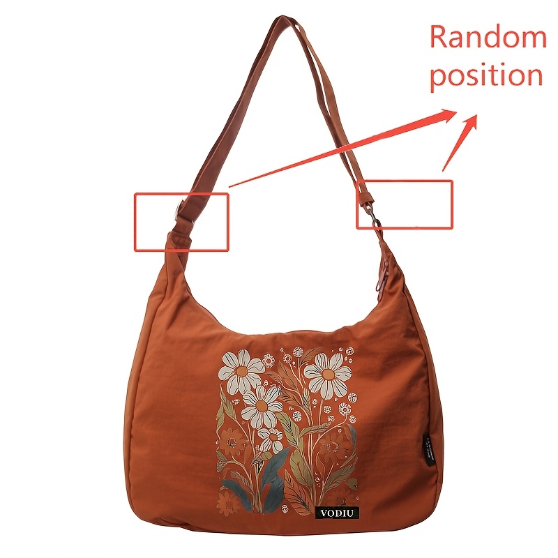 TEMU Hip-hop Style Shoulder Bag | Fashionable Floral Print Vodiu Text, Casual Large Capacity Crossbody Bag With Fixed Shoulder Straps, Zipper Closure