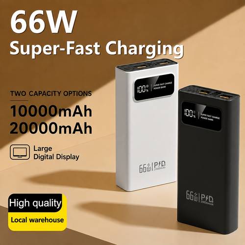 item picture 10000mah 20000mah portable charger power bank with lcd display usb c fast charging 66w external battery suitable for iphone 16 15 14 13 ipad galaxy dual usb output lithium polymer battery for smartphones tablets for camping