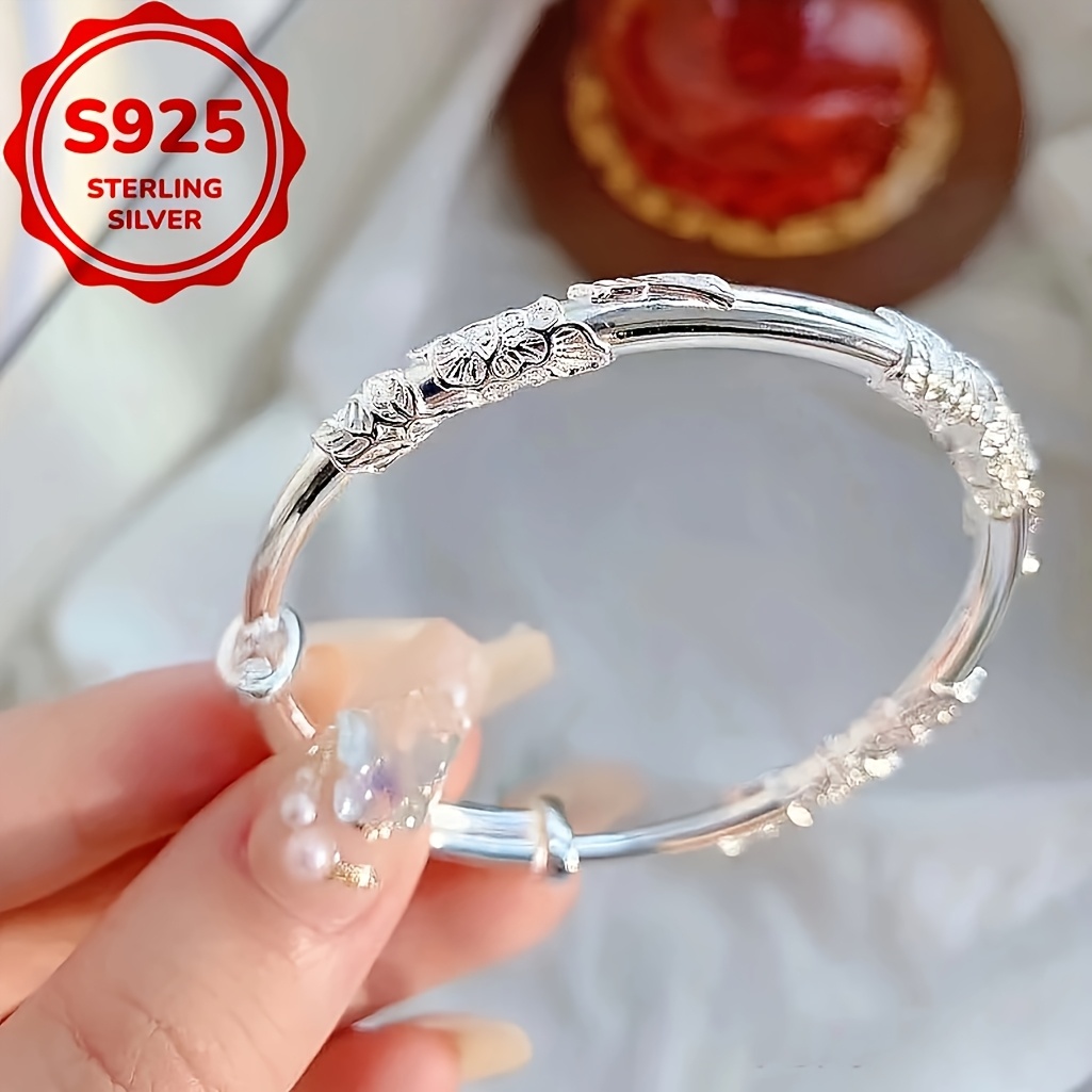 Adjustable S925 Silver Floral Bracelet, Perfect Gift