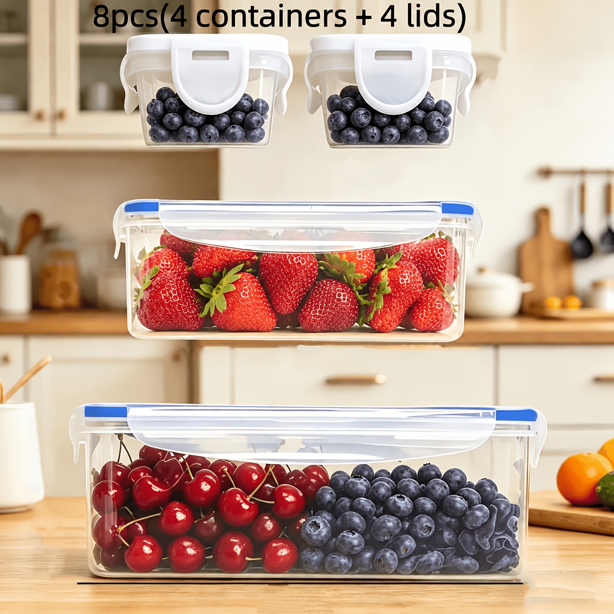 Conjunto de 8 Peças (4 Tampas + 4 Recipientes) de Recipientes Transparentes Empilháveis para Armazenamento de Alimentos 7