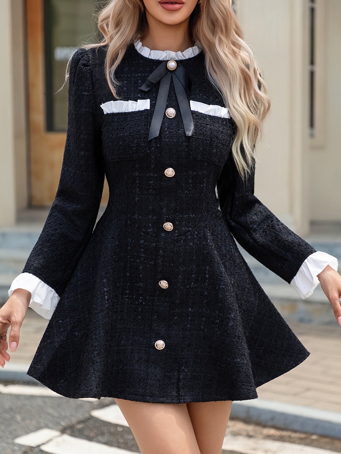 white christmas dresses Manon black tweed dress