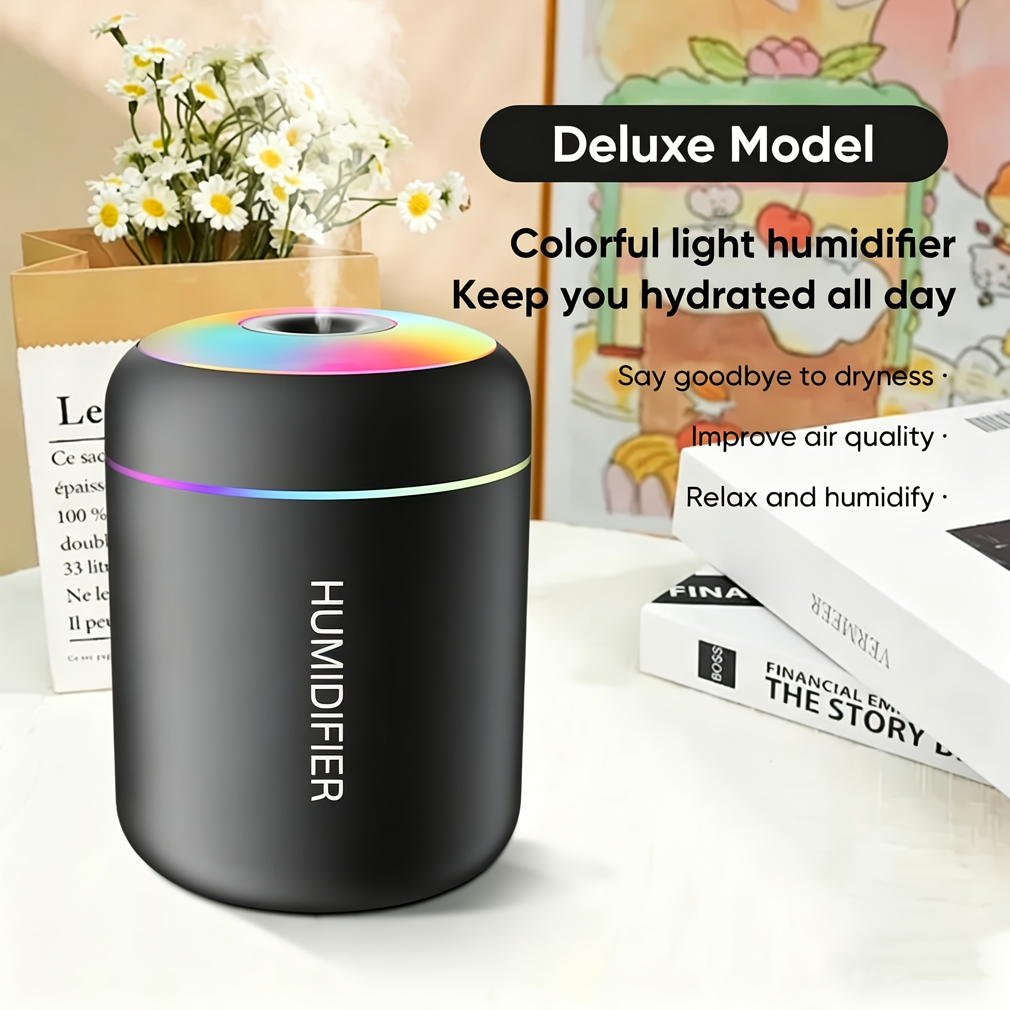 TEMU Diffuser Humidifier, 300ml Mist Output With Essential Oils, Features Color-changing Night Light, Function, Suitable For Use In 7 Rooms ,
