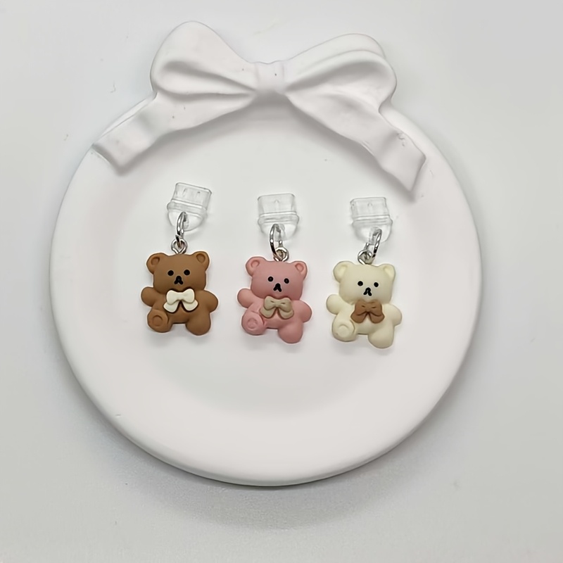 3pcs (coffee + Pink + Beige) Cute 3d Cartoon Bear Phone Dust Plug Pendant, Perfect Gift