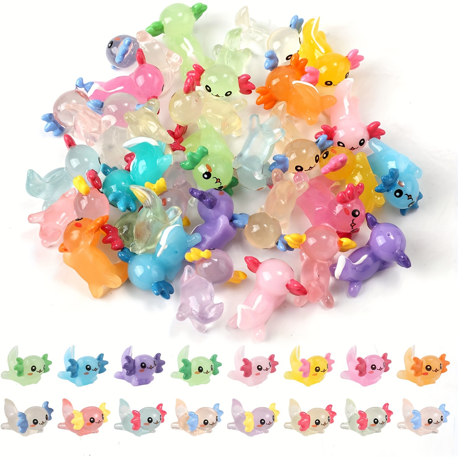 

32-piece Miniature Axolotl Figurine Set - Collectible Resin Salamander Desk Decorations, Multicolor Cute Animal Figures For Micro Landscape, Fairy Garden Accessories