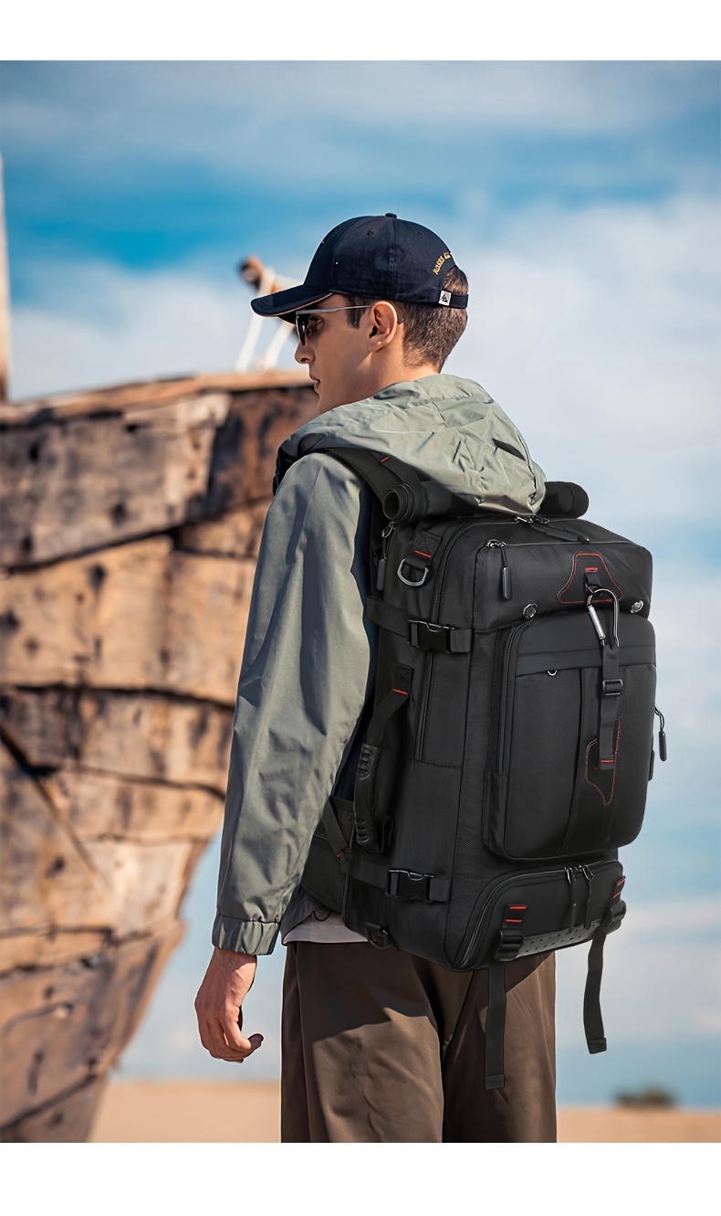 1 SAC À DOSEUR TOURISTIQUE Homme Grande Taille 55-60L Sac à Dos Extérieur Robust avec Poche Chaussures, Convertible en Randonnée/Sac de Voyageur, Nylon Imperméable pour Pluie Intense, Compartiment Principal Verrouillé et Fente Tablette/Ordinateur Portatif